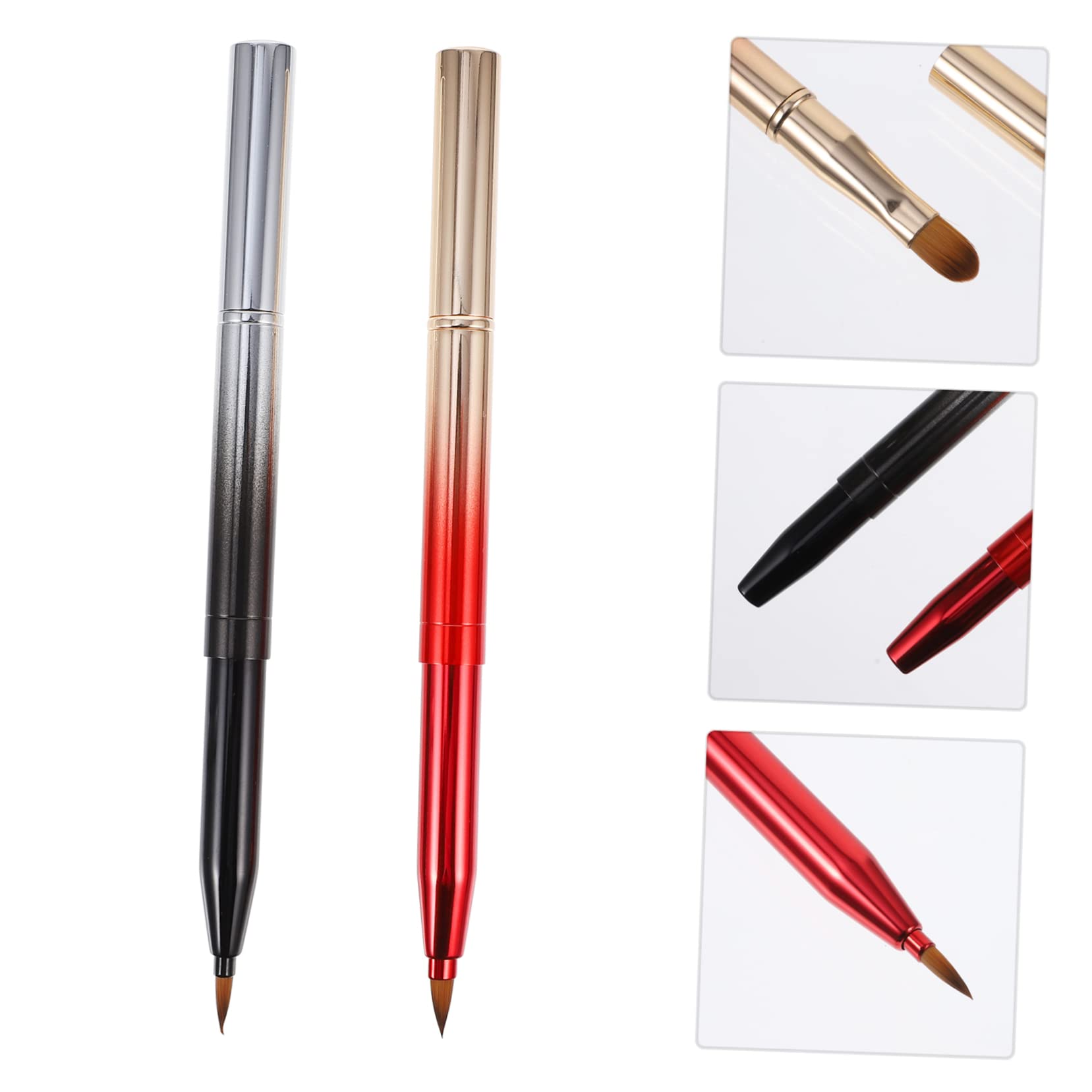 Healeved 2pcs Double-ended Lip Brush Set Retractable Concealer Brush Portable for Women Random