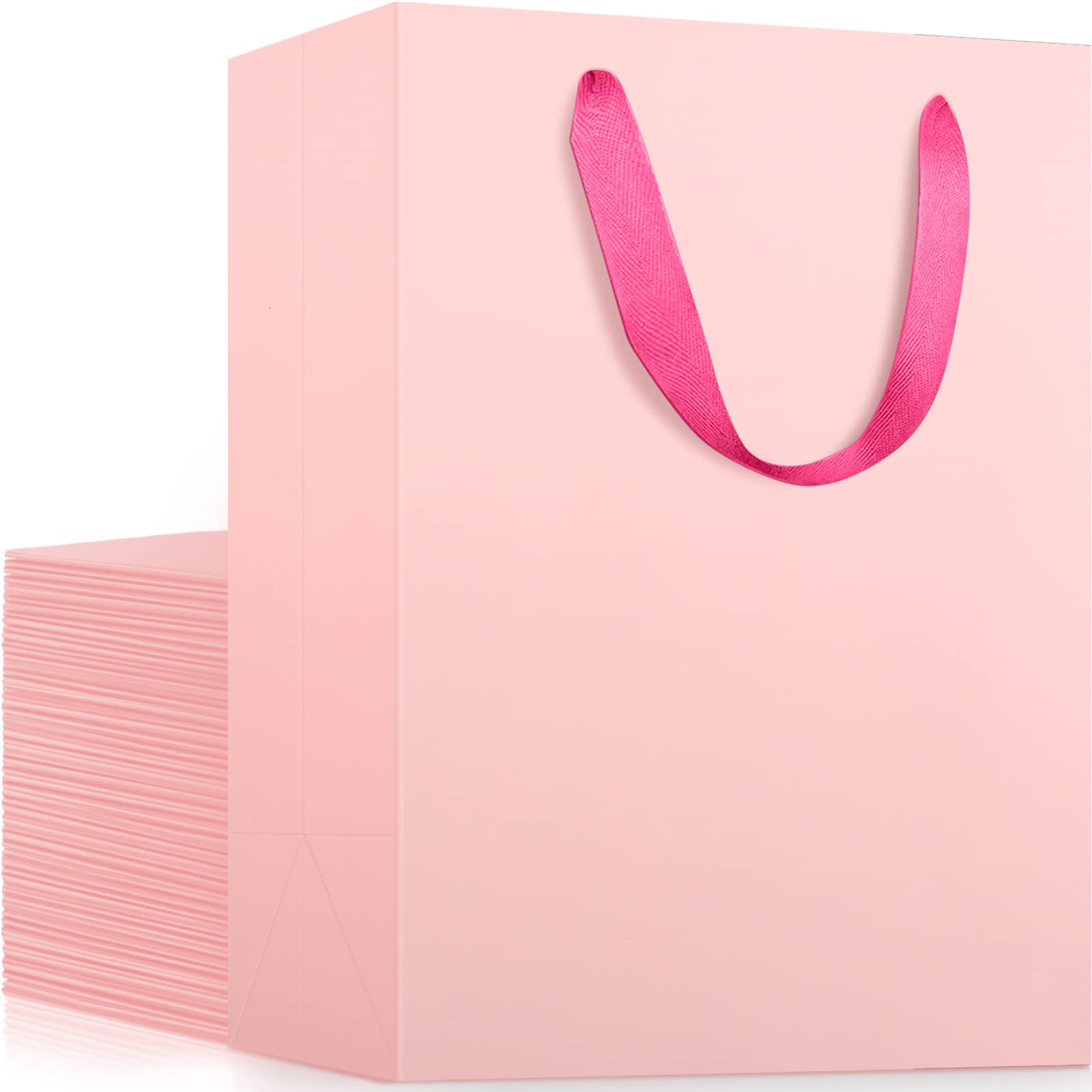 EUSOAR Small Pink Gifts Wrap Bags, 25 Pack 7.8x3.9x11 inches Shopping Bags with Handles Bulk, Party Favor Wrapping Bags for Wedding, Craft Grocery,