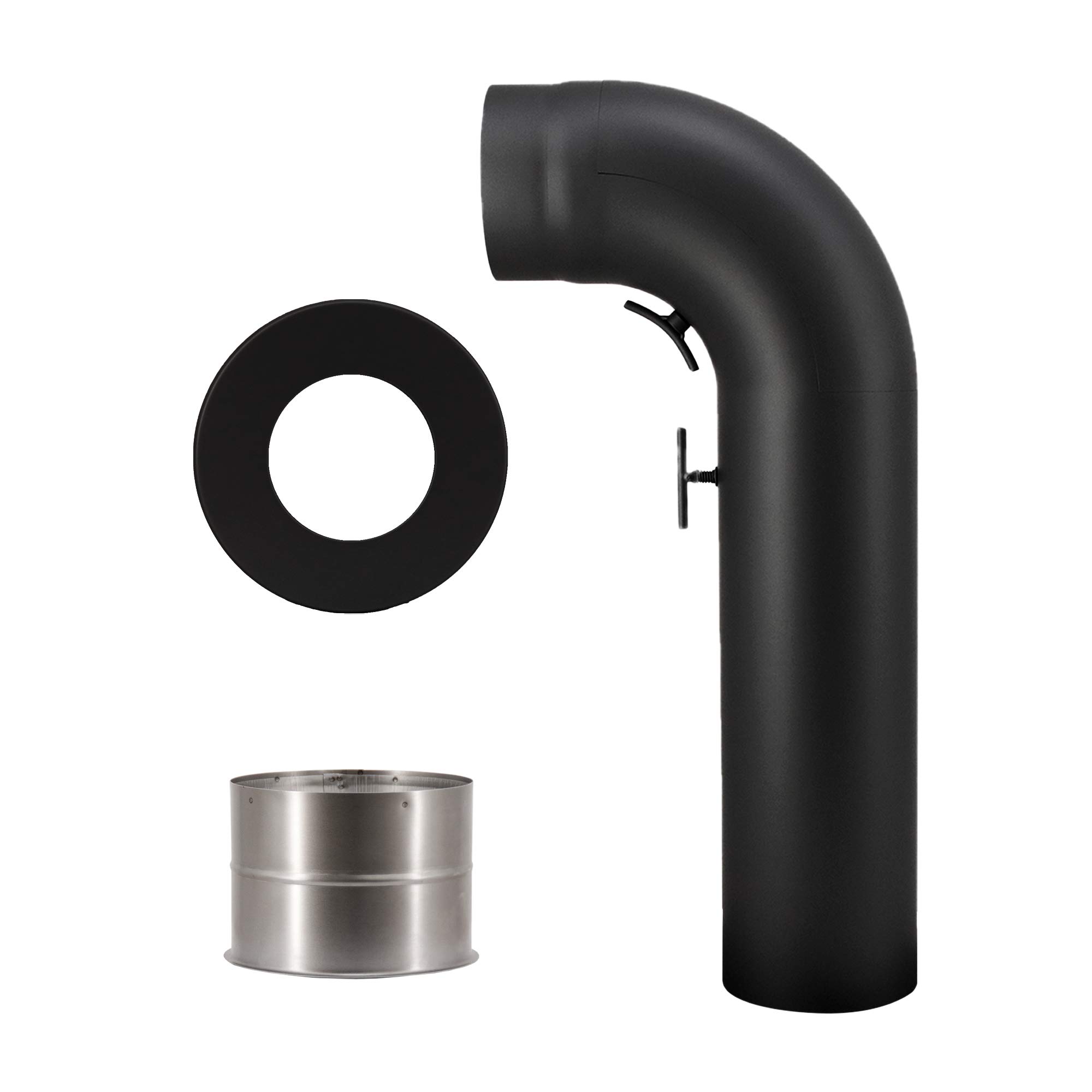 Set Tubi Stufa 150 Mm Nero 3 Pezzi – Con Valvola E Porta Di Pulizia!