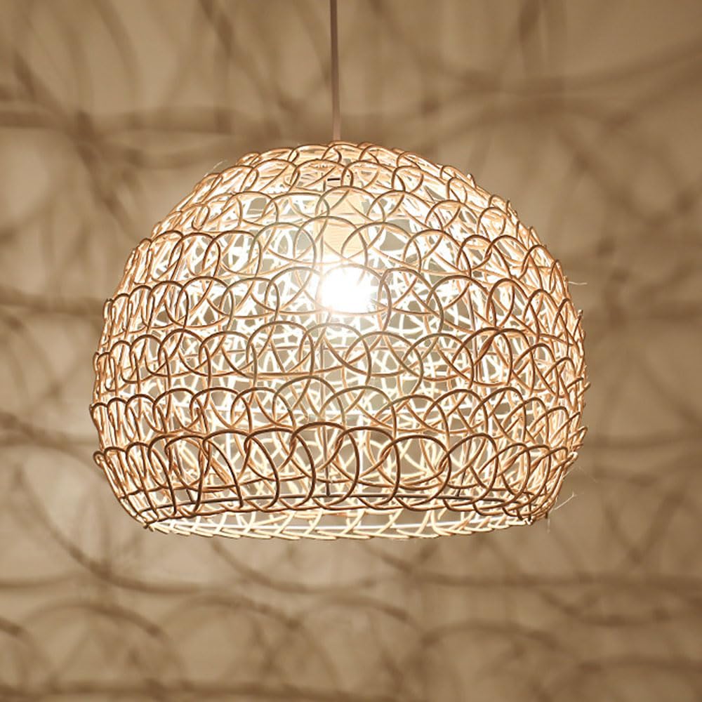 Lampada a Sospensione in Vimini in Stile Boho, a Forma di Nido d'uccello, in bambù Intrecciato, con Base E27, per Ristorante, Lampada da soffitto in Vimini Creativa per Camera da Letto, Soggiorno