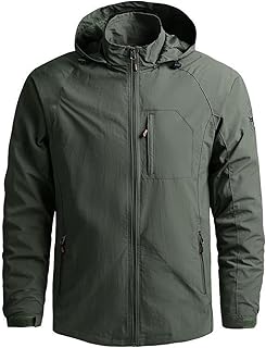QLXYYFC Men's Rain Jacket, Zip Pocket with Hood, Transition Jacket, Windproof, Quick-drying, Softshell Jacket, Autumn Jacket, Drawstring, Plain Work Jacket, Hiking Jacket for Spring and Autumn