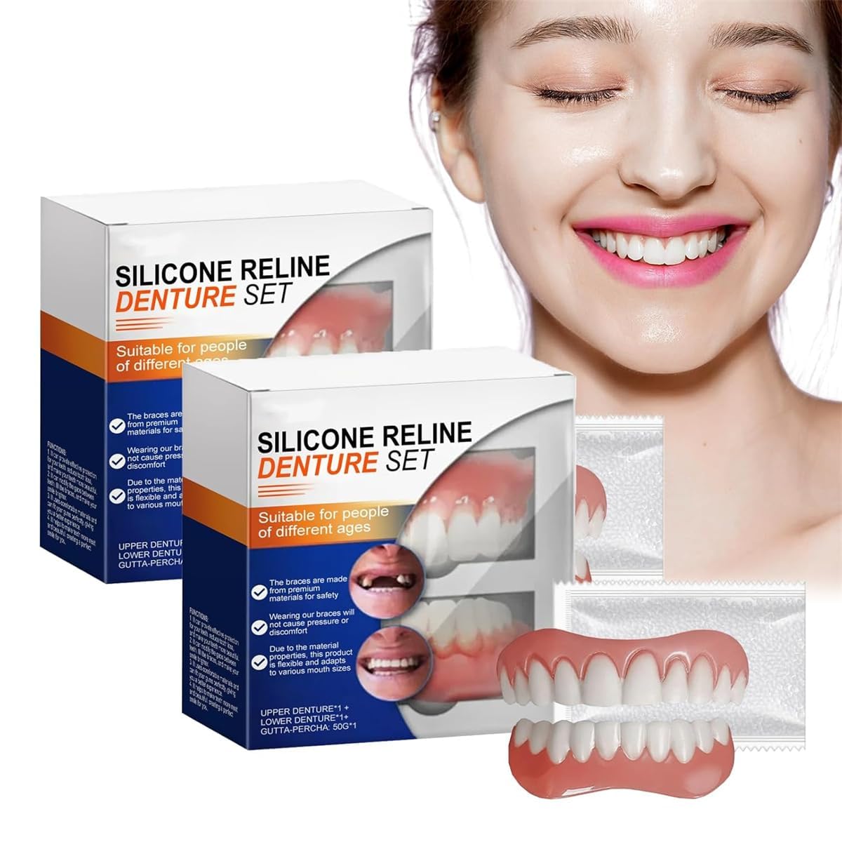 2 PCS Silicone Reline Denture Set, Silicone Denture Set