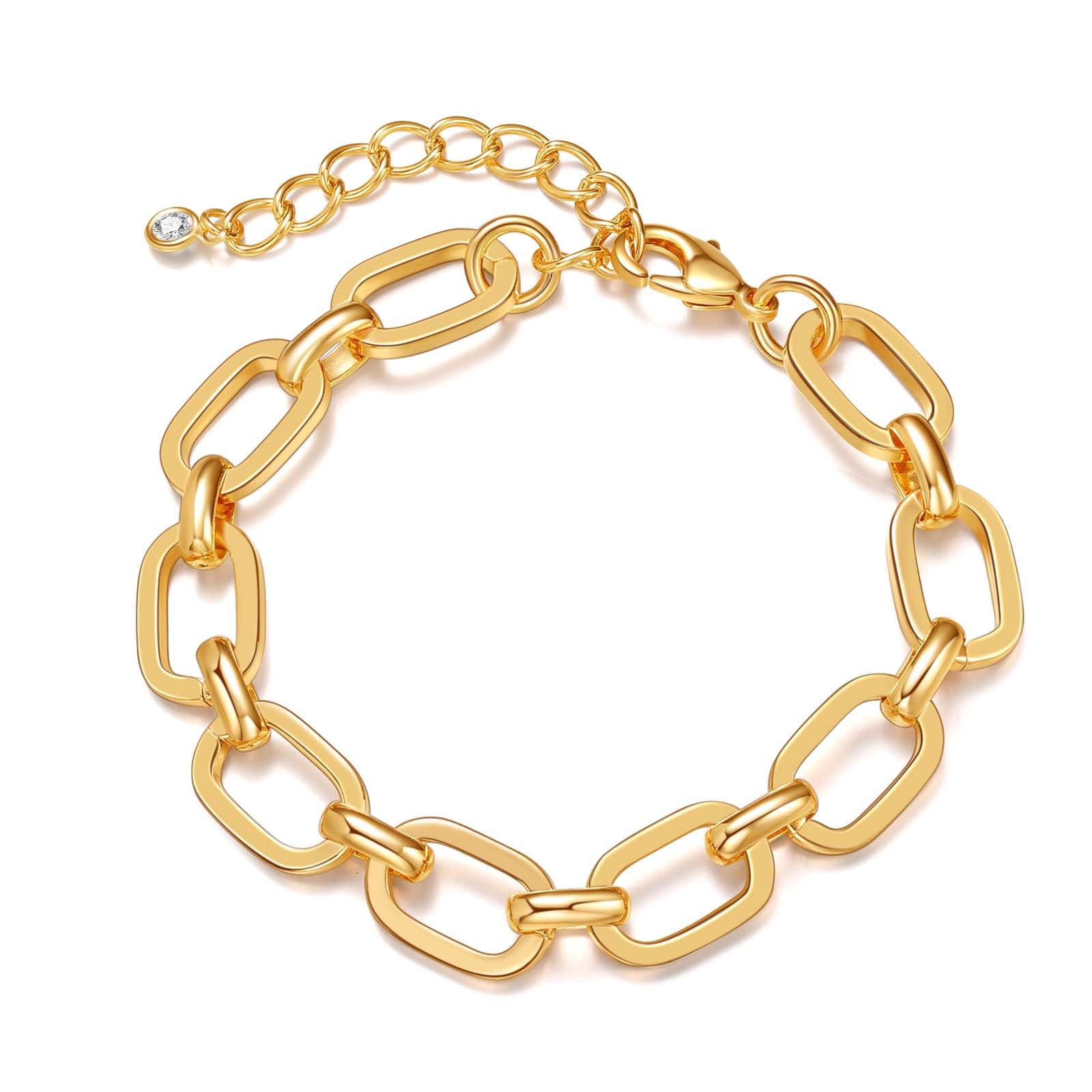 Chunky Gold Bracelets for Women 14K Gold Plated Link Bracelet Dainty Thick Chain Bracelets for Women Trendy Gold Jewelry