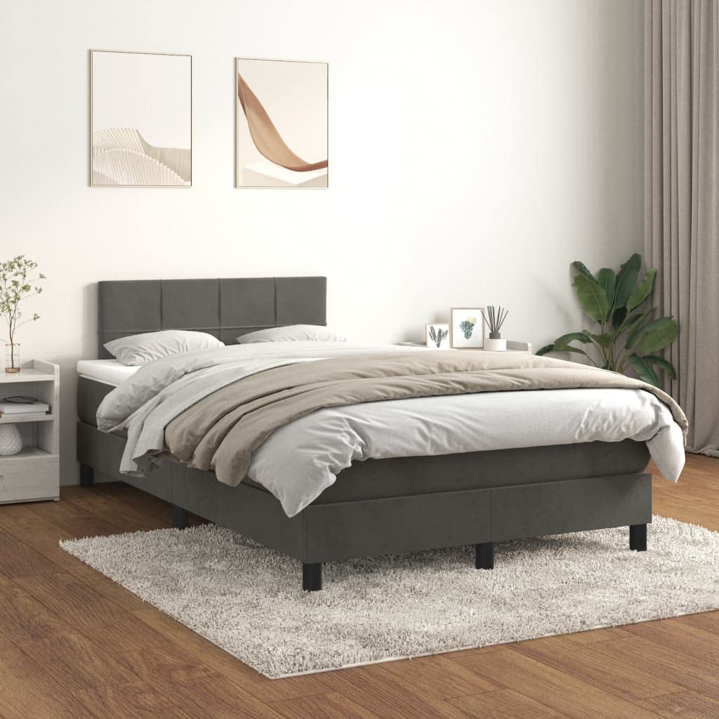 Cama con somier con cabecero de altura ajustable, cubrecolchón hipoalergénico y colchón de dureza media en color gris oscuro