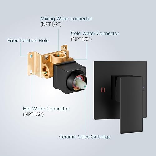 Miniatura 7 de Aolemi Grifo de fregadero de baño de montaje en pared, grifo de bañera de una sola manija, relleno de bañera de montaje en pared con boquilla