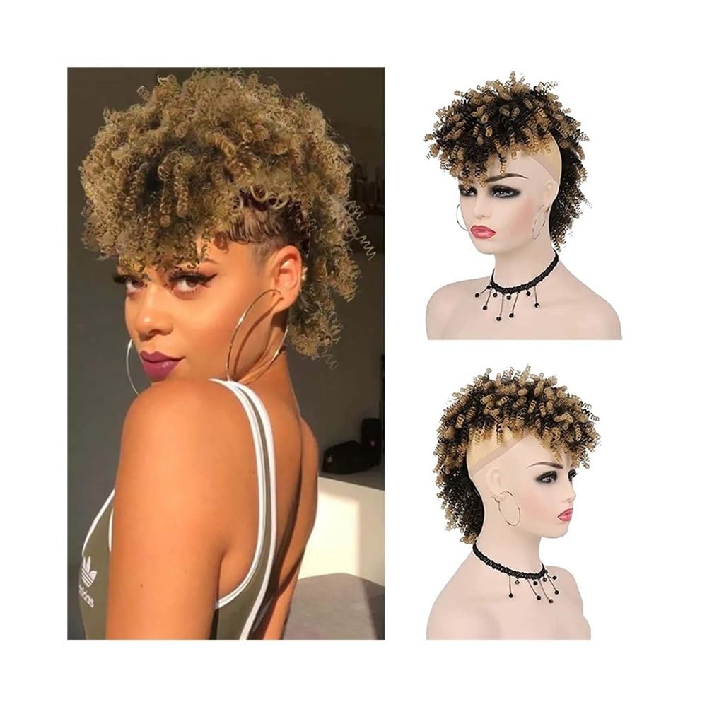 sztuczne włosy kok Afro High Puff Bun Mohawk Kucyk z Grzywką Krótkie Kręcone Włosy W Kucyk Dla Czarnych Kobiet Akcesoria do włosów(1BT27)