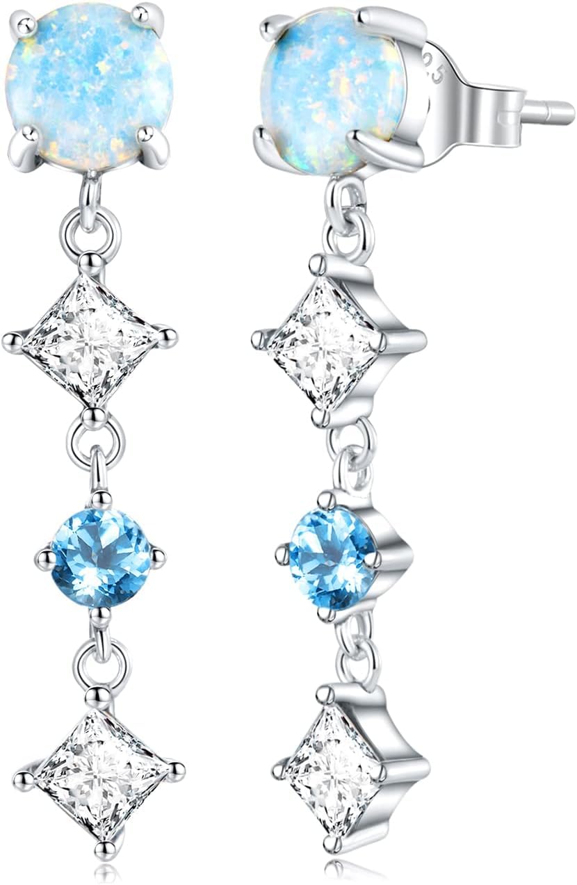 HLTYGWX Sterlingsilber-Schmuck, 925er Sterlingsilber, Opal-Ohrstecker, kubische Zirkonia-Brautohrringe für Frauen und Bräute, Kristall-Kronleuchter-Tropfenohrringe für Abschlussball oder