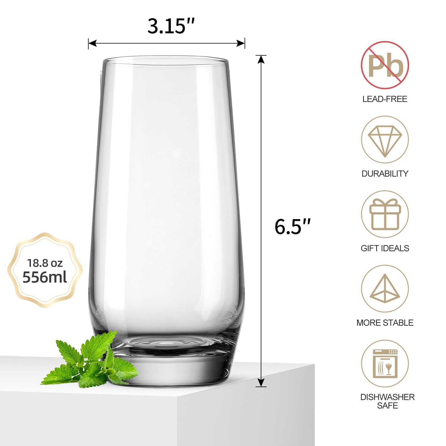 Zestaw 4 szklanek Highball 500 ml, duże, wysokie szklanki, bezołowiowe, kryształowe, wysokie szklanki do picia, szklanki do wody, koktajli, wyroby barowe do skał, soków, piwa, napojów
