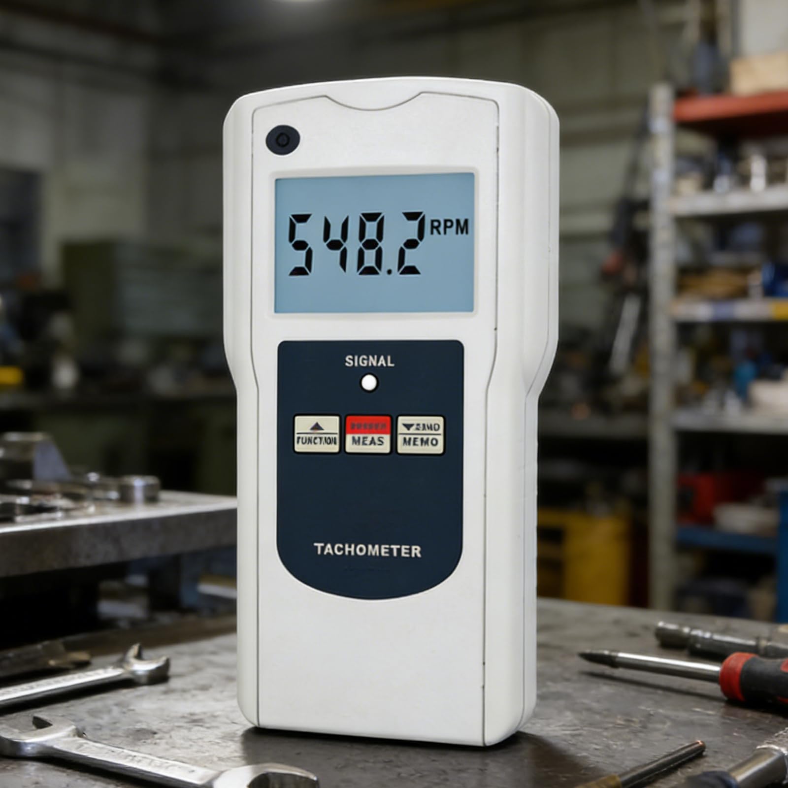 Tacómetro Inteligente, Comprobador De RPM Sin Contacto con Pantalla LCD, 3 Rangos De Medición: Láser, Contacto Y Velocidad Lineal, Función De Memoria Automática, para Plásticos
