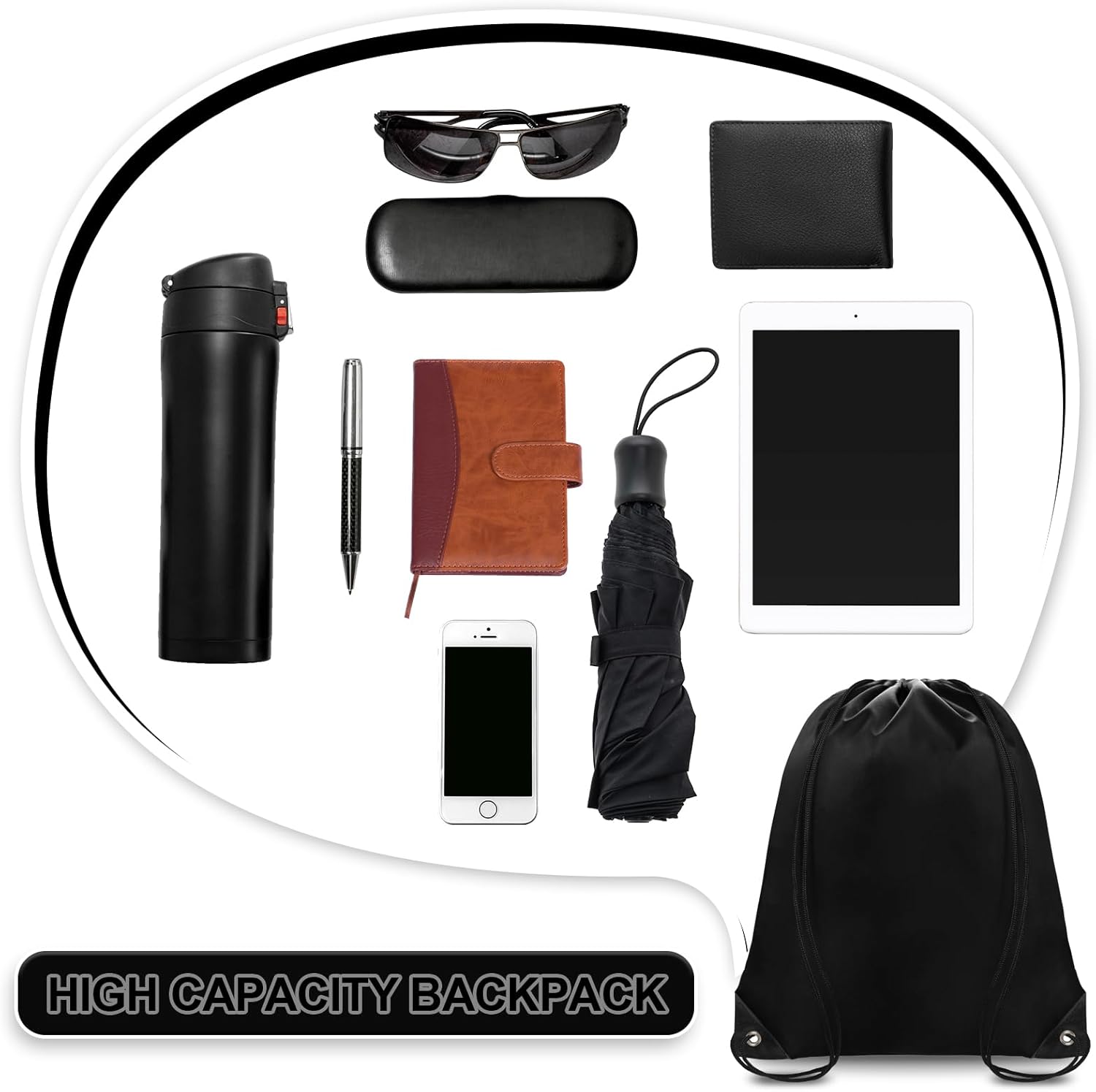 Grneric Drawstring Backpack Bulk 42 Pcs String Backpack Drawstring Bags Cinch Bag Sackpack for Men Women Gym (Black)