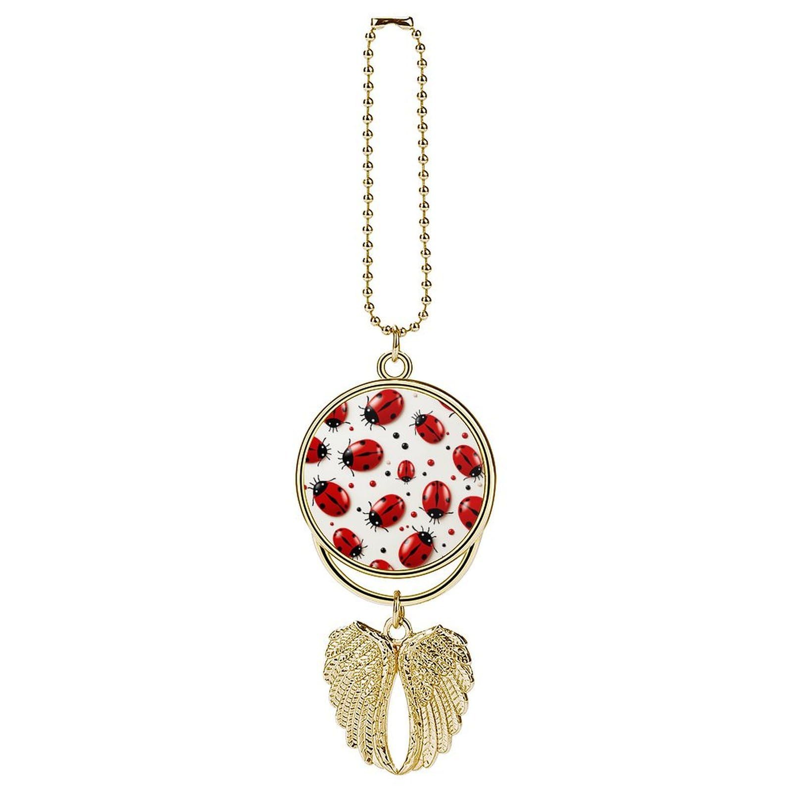 Car Charm Zinc Alloy Rearview Mirror Hanging Ornament Premium Metal Red Ladybug Car Pendant for Auto Interior Decor Accessories,Unique Gift for Adult,Golden-Style