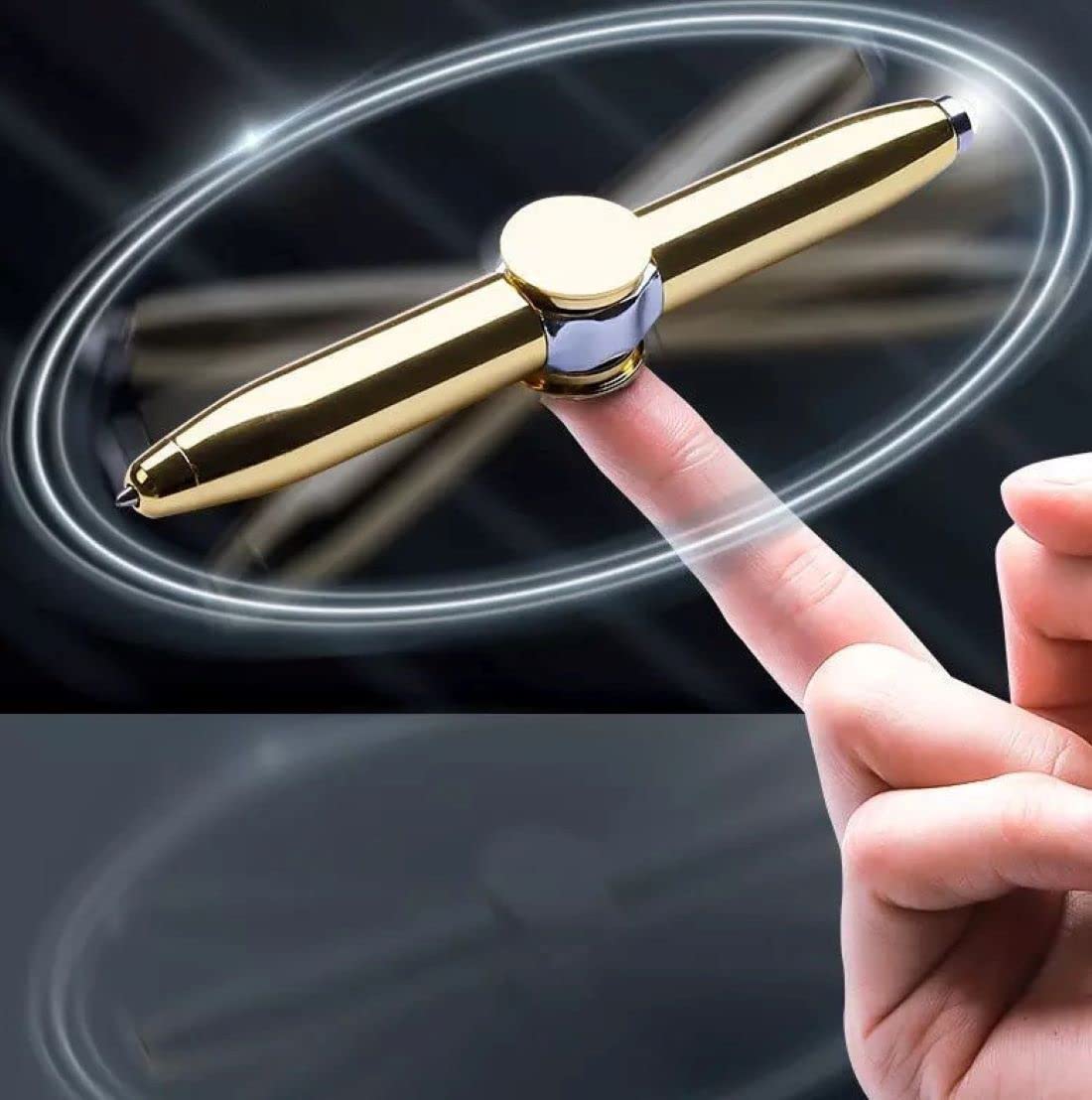 Fidget spinner pen with LED light, Rotating ball point pen, Anti anxiety stress pen for adults and kids, premium multifunction pen (Gold)