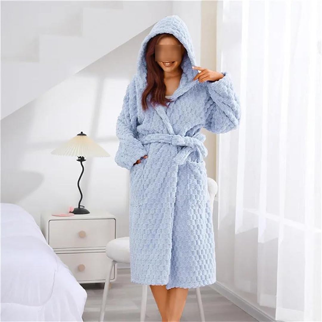 送料込+冬用レディースフランネルパジャマ プラッシュフード付き長袖バスローブ パジャマ ホームウェア ナイトガウン、