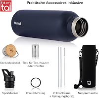Blumtal Termosz 750ml - Dupla Falú Rozsdamentes Acél Kulacs Teaszűrővel - Hőszigetelt BPA-mentes Ivópalack Sportfedéllel és Neoprén Tartóval 2
