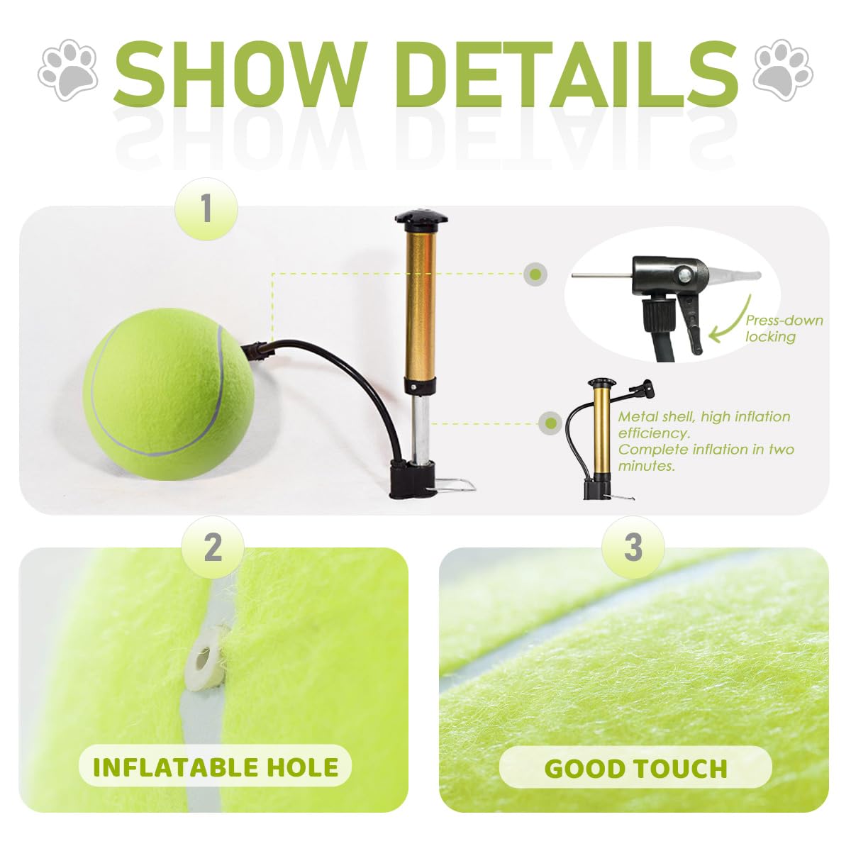 YONGHUO Dog Tennis Balls, 9.5” Tennis Balls for Dogs 310g Thickened Pet Toy, 24cm Oversize, with Metal Pump and Needles - Image 4