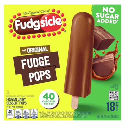 Popsicle Fudgsicle Original Fudge Pops No Sugar Added 18 Count For a Frozen Chocolate Dessert Frozen...