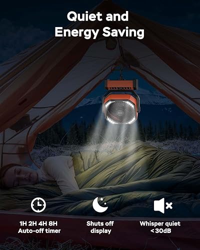 Miniatura 6 de Ventilador de camping con luz, ventilador de batería recargable de 20000 mAh, tiempo de enfriamiento máximo de 112 horas, 8 velocidades, pantalla