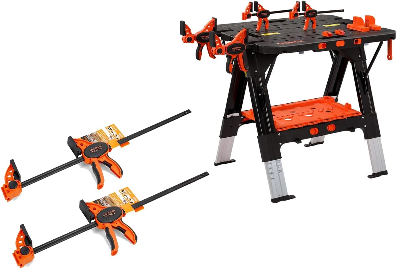 Pony Portable Folding Work Table & Jorgensen 24" One Hand Clamp