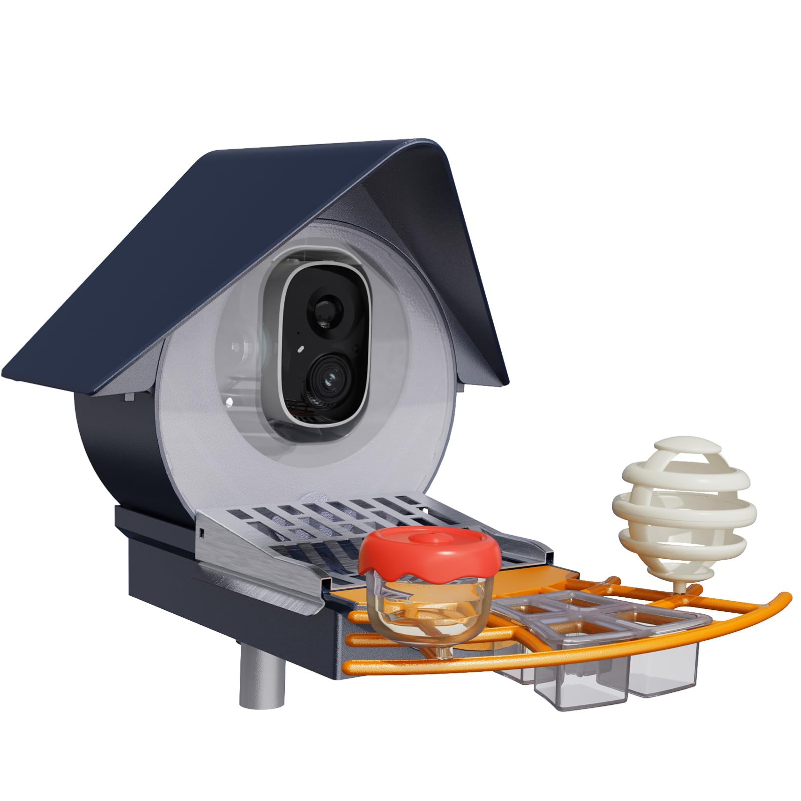 Birdkiss Comedero inteligente para pájaros con panel solar, diferentes complementos, incluyendo protector de semillas, bola de sebo, comedero de gelatina, mini comedero de colibrí, identificación IA,