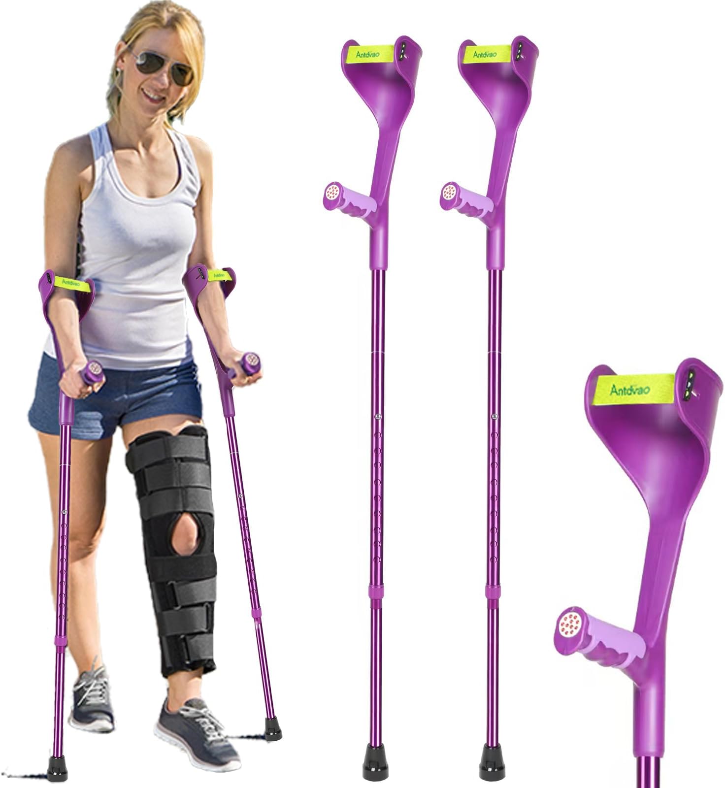 Forearm Crutches Pair Folding Forearm Crutches Anti-Drop Cuff Reduces The Hassle of Picking Up Forearm Crutch，Comfortable Grip and Wear-Resistant, Non-Slip Forearm Crutches (Violet)