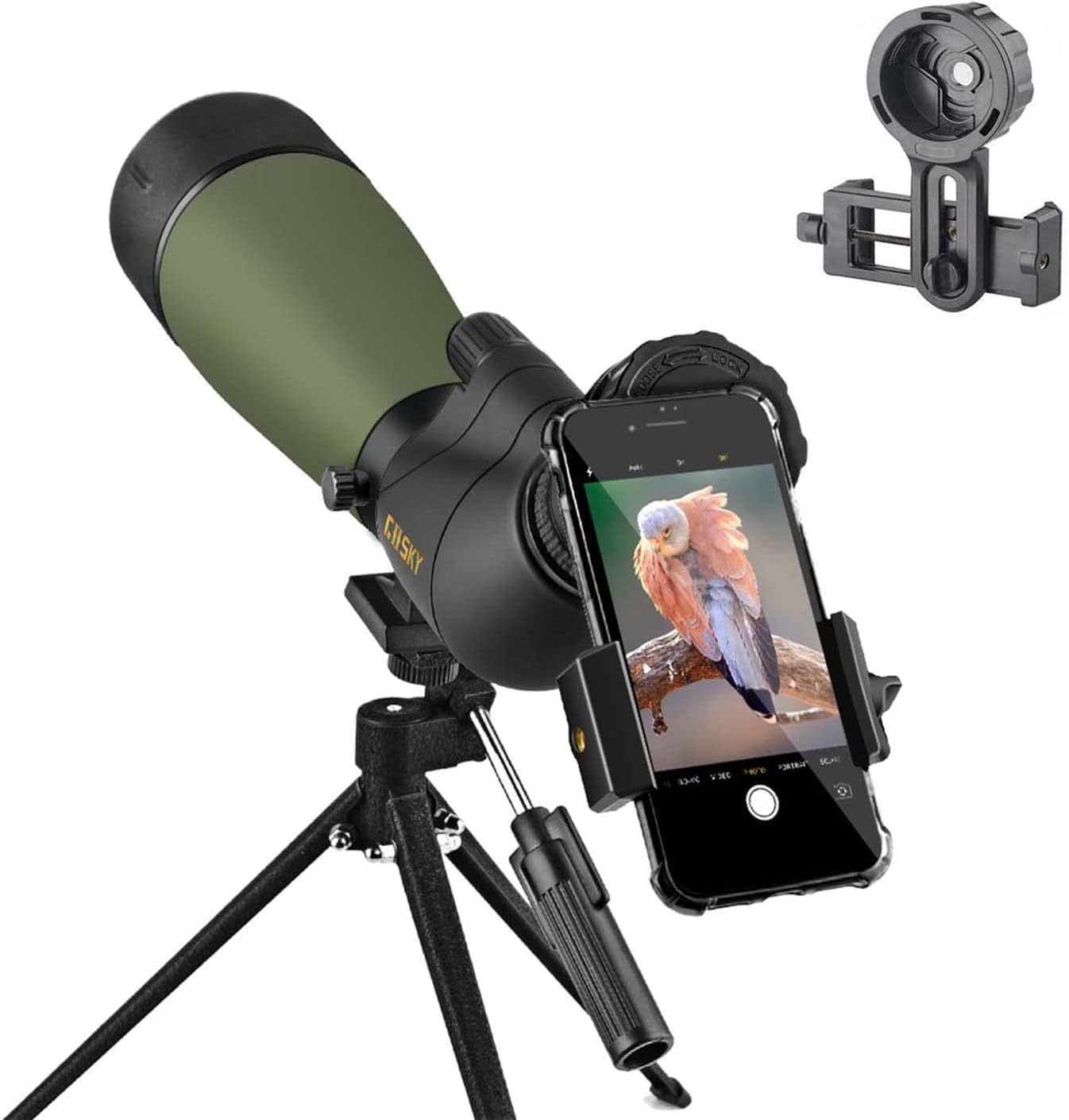 Gosky Updated 20-60x80 Spotting Scope with Tripod, Carrying Bag - BAK4 Angled Scope for Target Shooting Hunting Bird Watching Wildlife Scenery (Phone Mount+SLR Mount Compatible with Canon) : Sports & Outdoors