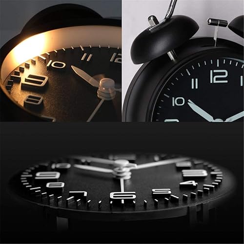 Miniatura 3 de Reloj despertador clásico de doble campana para dormitorio con esfera estereoscópica, carcasa esmerilada, luz de fondo, tono de llamada mecánico