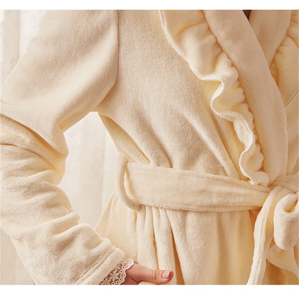 Women's Nightwear Flannel Gown Thickened Ruffle Nightwear Bathrobe Nightgown Gown Autumn And Winter(L code)