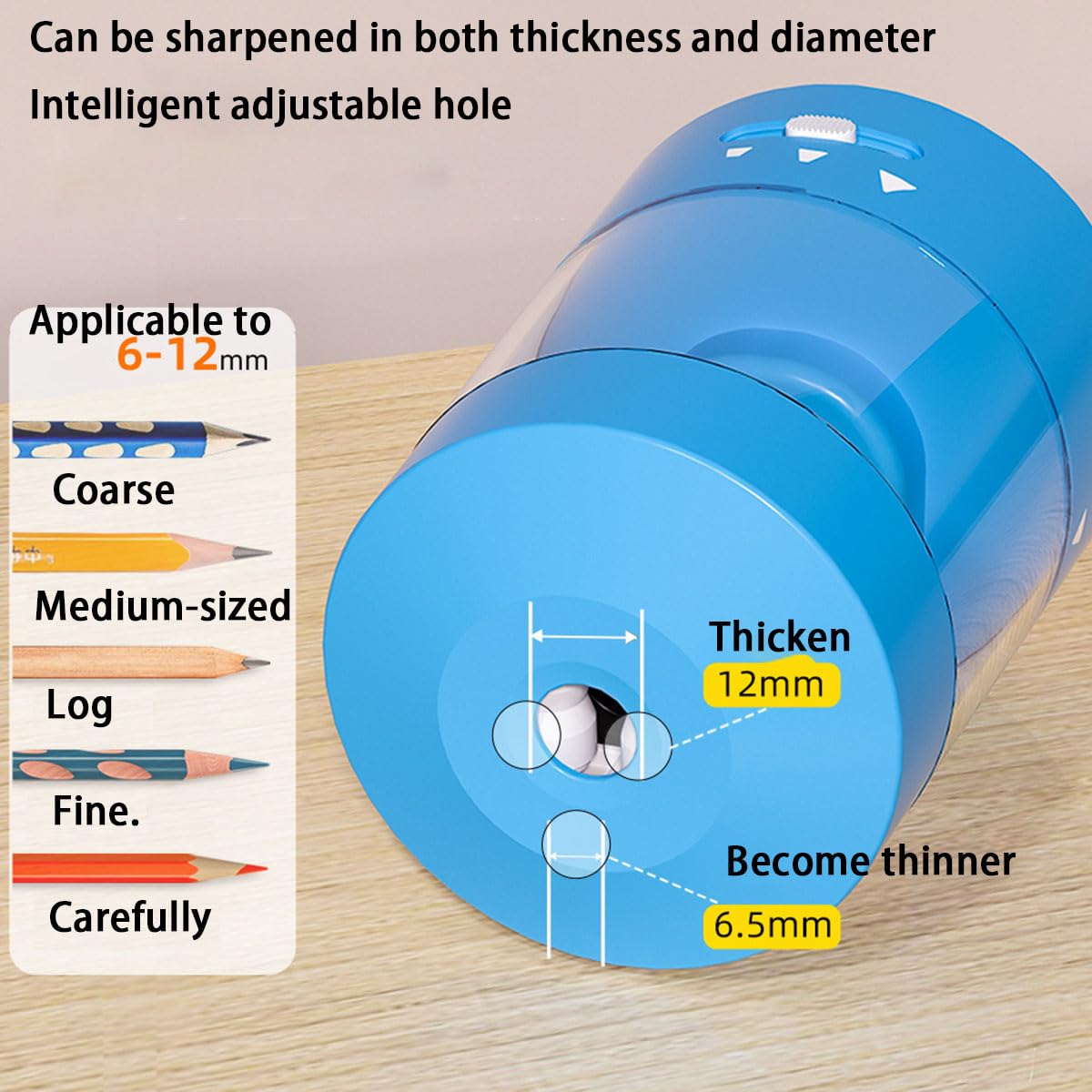 Sacapuntas eléctrico de tinta, hoja helicoidal resistente para afilar rápidamente, parada automática para lápices de colores n.º 2 (6-8 mm), adaptador de CA/funciona con pilas en el aula escolar