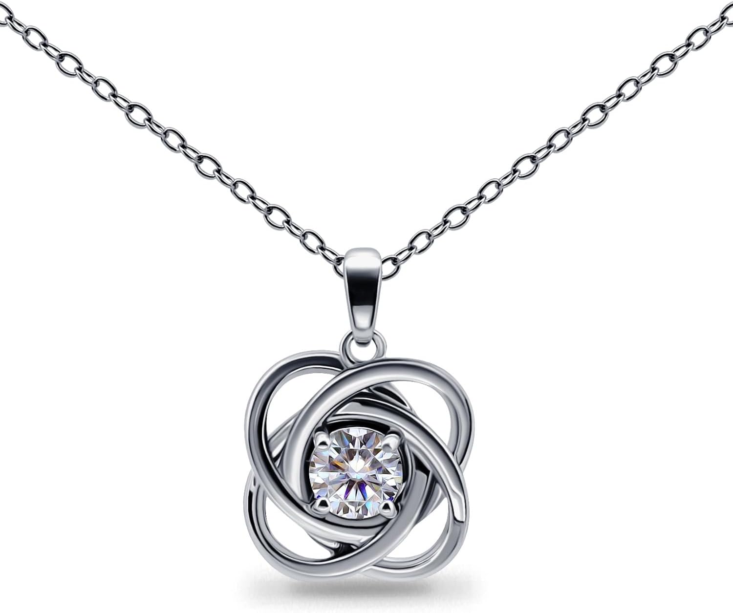 B. BRILLIANT Sterling Silver Love Knot Necklace for Women, Necklace, Genuine or Synthetic Gemstone Birthstone Pendant