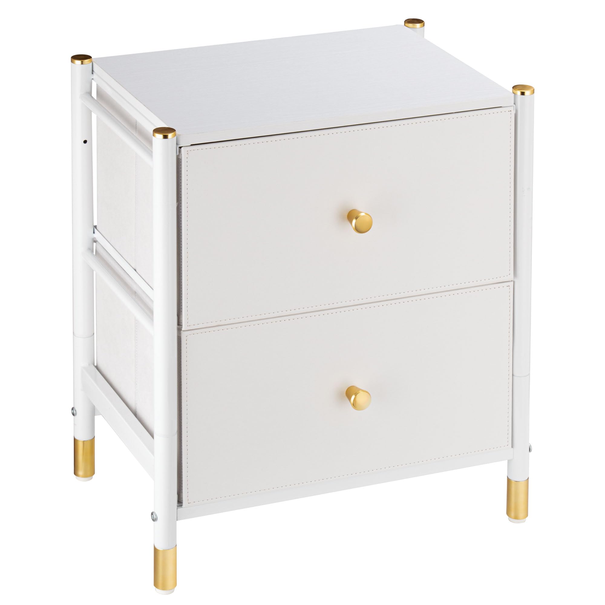 FLYJOE2 Drawer Nightstands for Bedroom - Small Bedside Dresser with PU Leather Front Bins- Stylish End Table and Night Stand Furniture - Perfect for Closet, Bedroom, Nursery -White