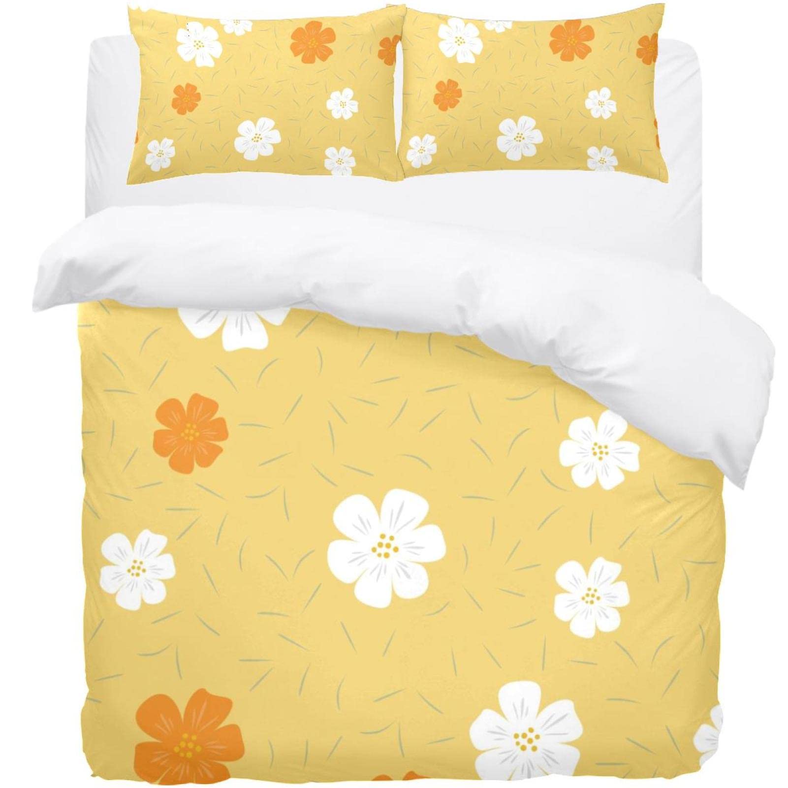 Linge de lit Sakura blanc orange comprenant housse de couette douce