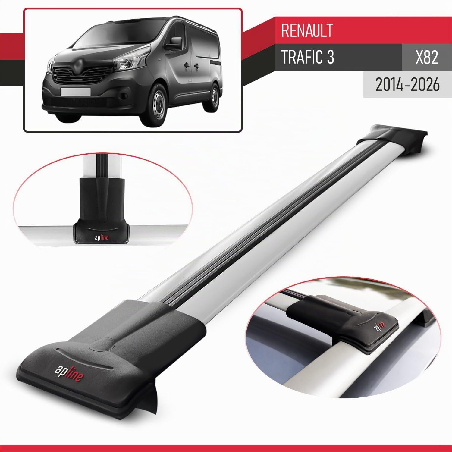 Compatible con Renault Trafic 3 (X82) 2014-2026 Modelo Fly Barra de Techo Auto Portaequipajes Barras Transversales Gris Aluminio 2 Barras