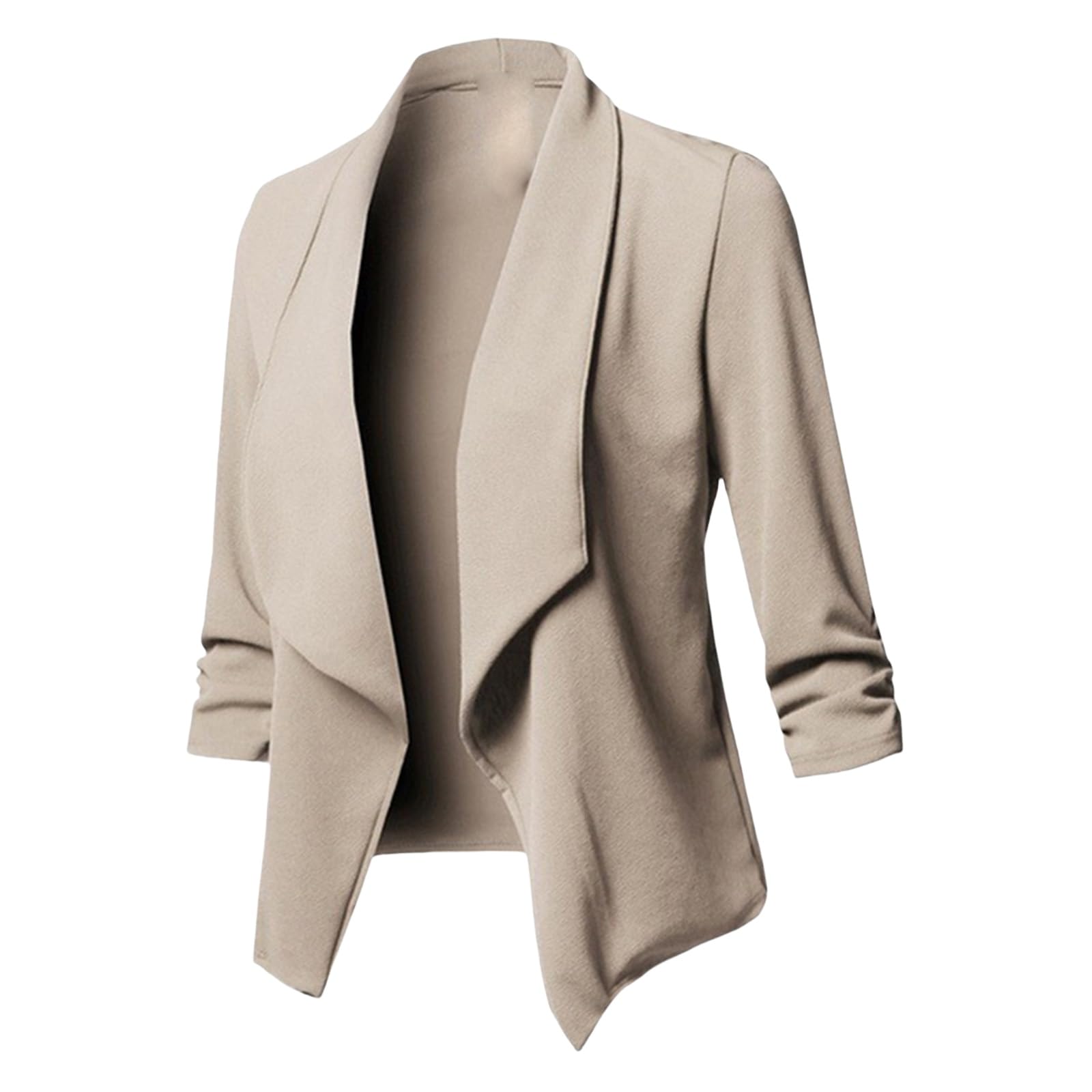 Blazers for Women Stretch 3/4 Gathered Sleeve Open Blazer Jacket Classic Draped Open Front Lightweight Blazer Tops