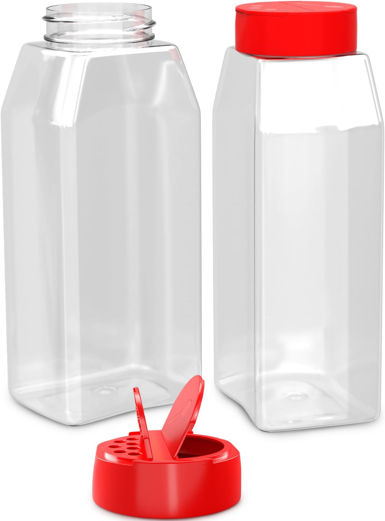 Reluen Set of 2 Spice Jars - 32 Onces Plastic General Use Storage Containers - with Red Dual Shake Lid