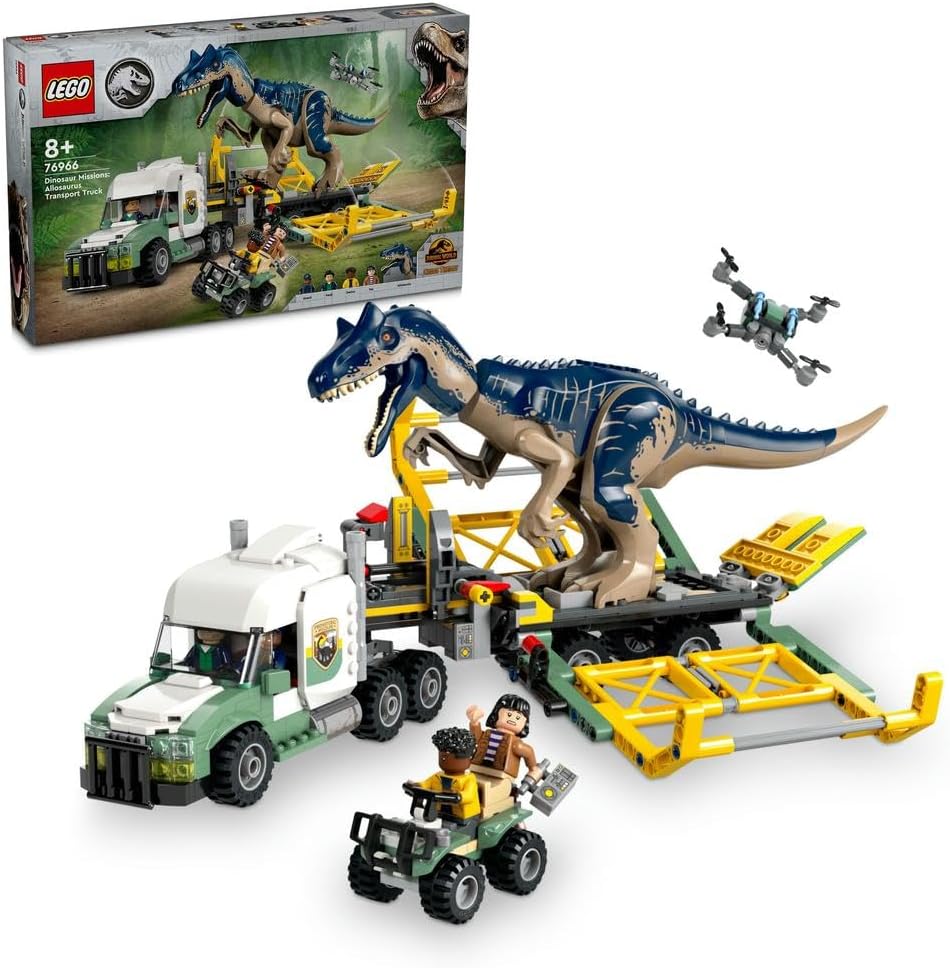 Jurassic World Dinosaur Missions: Allosaurus Transport Truck Toy, Fun Gift Idea for Kids’ Parties with Kenji, Darius and Yaz Figures for Boys and Girls Aged 8 Plus 76966