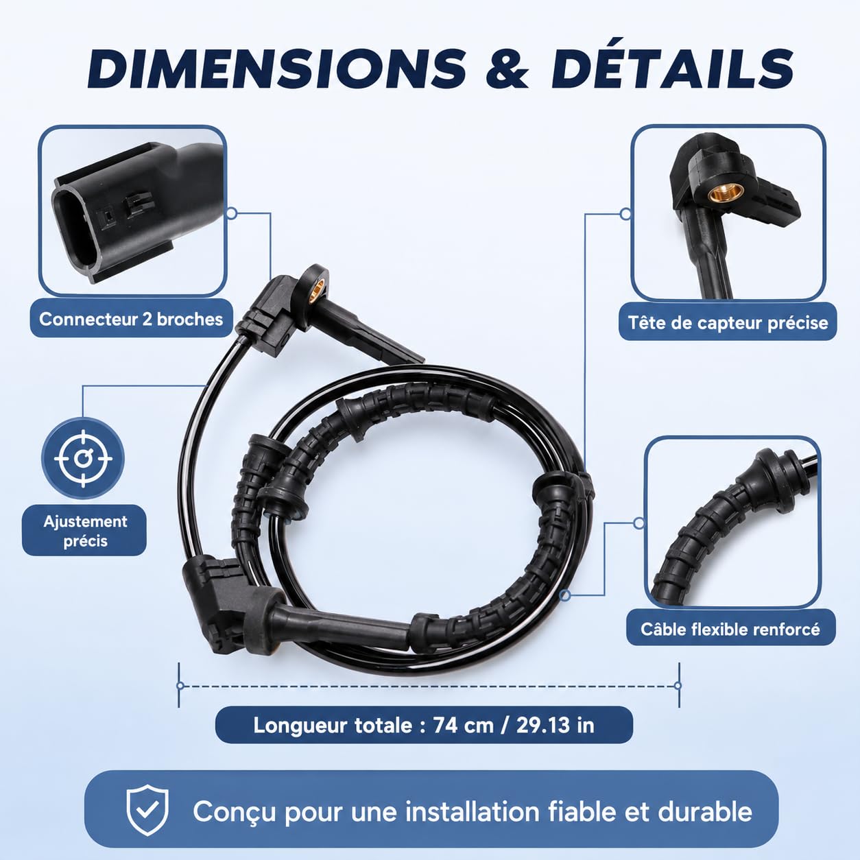 2x Capteurs ABS Avant Gauche Avant Droit 479109155R Compatible avec Renault Megane III Grand Scénic III Scénic III Fluence Compatible avec Dacia Duster Capteur de Vitesse de Roue 2 Broches