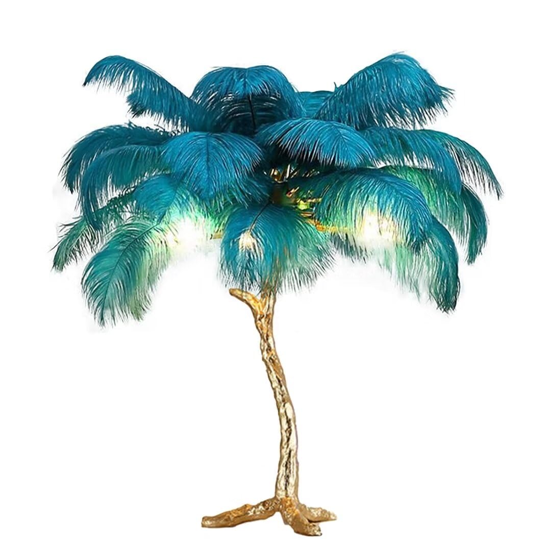GUANSHAN Ostrich Feather Table Lamp Creative Feather Lampshade with Tree Fork Resin Base Decorative Ostrich Feather Table Lighting Night Light for Living Room, Bedroom