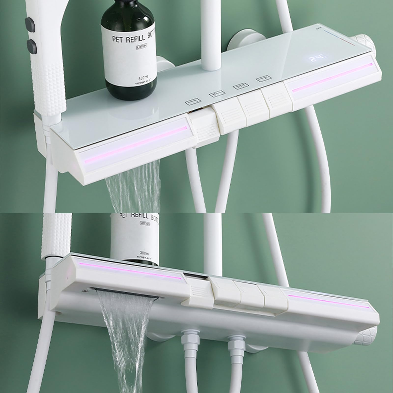Set di rubinetti per Sistema Doccia con Display Digitale, luci ambientali, soffione a Pioggia, doccetta a 3 modalità, spruzzatore per Bidet a 2 funzioni, beccuccio per Vasca a casc
