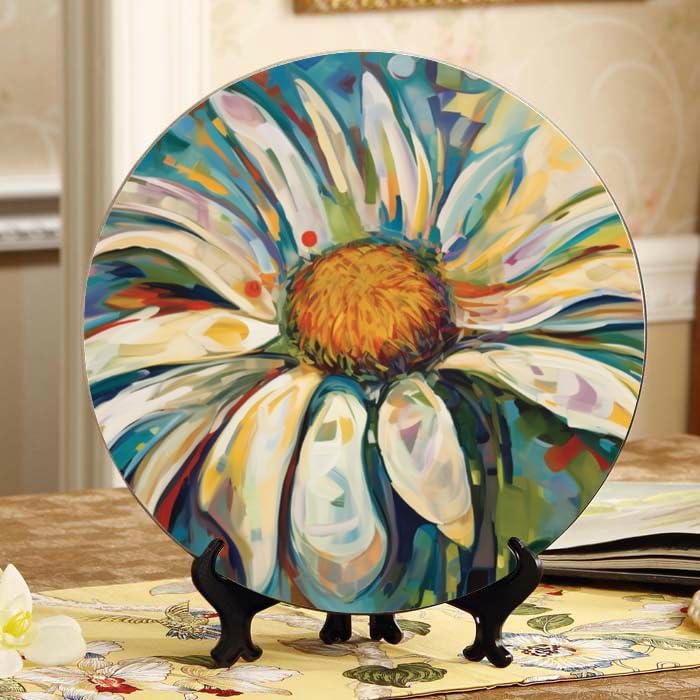 DNOVING Daisy Ceramic Decorative Plate Home Display with Stand, Versatile for Home & Office DP-748717387