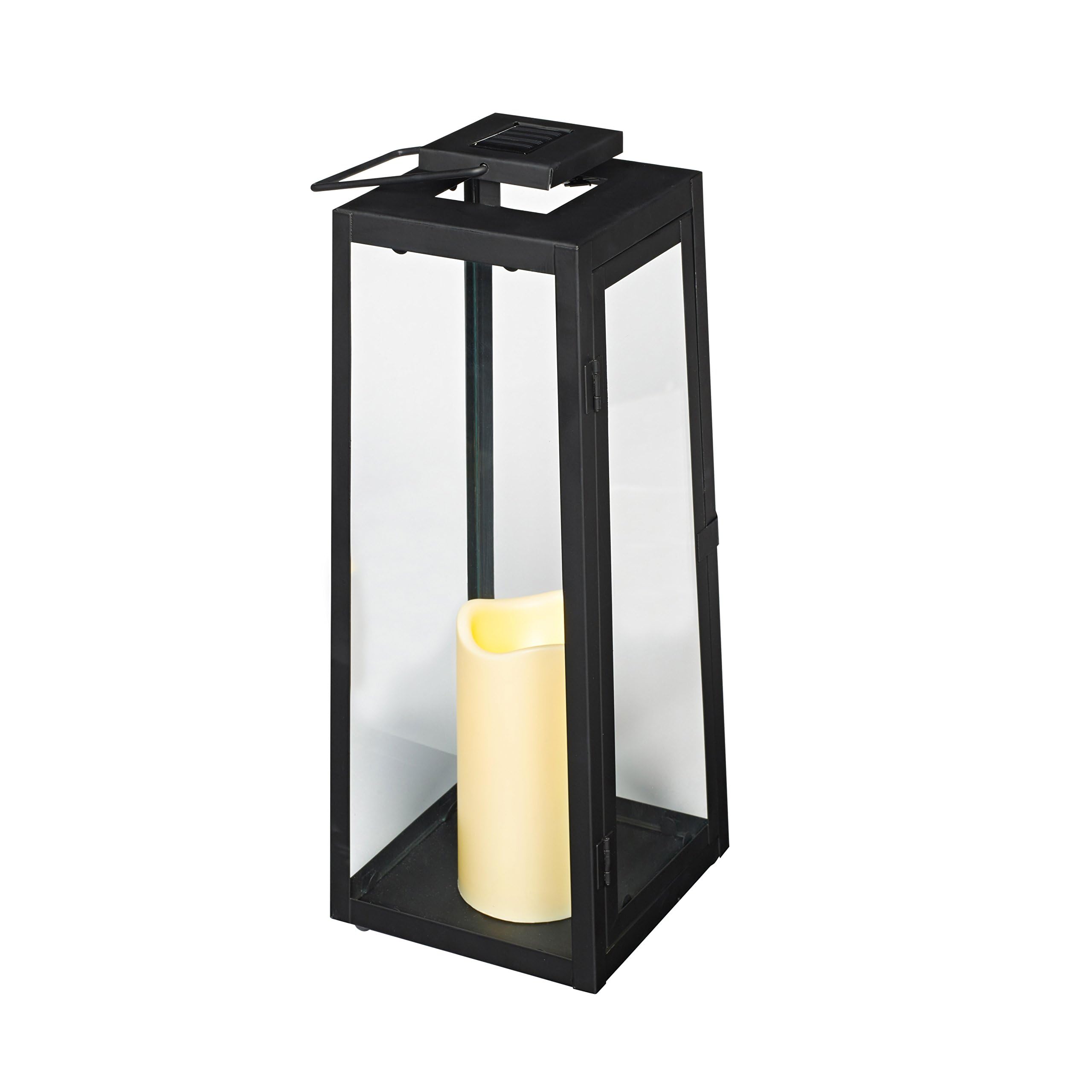 Lights4fun Solar-Laterne aus Metall mit LED-Kerze wetterfest Höhe 39,5 cm Schwarz