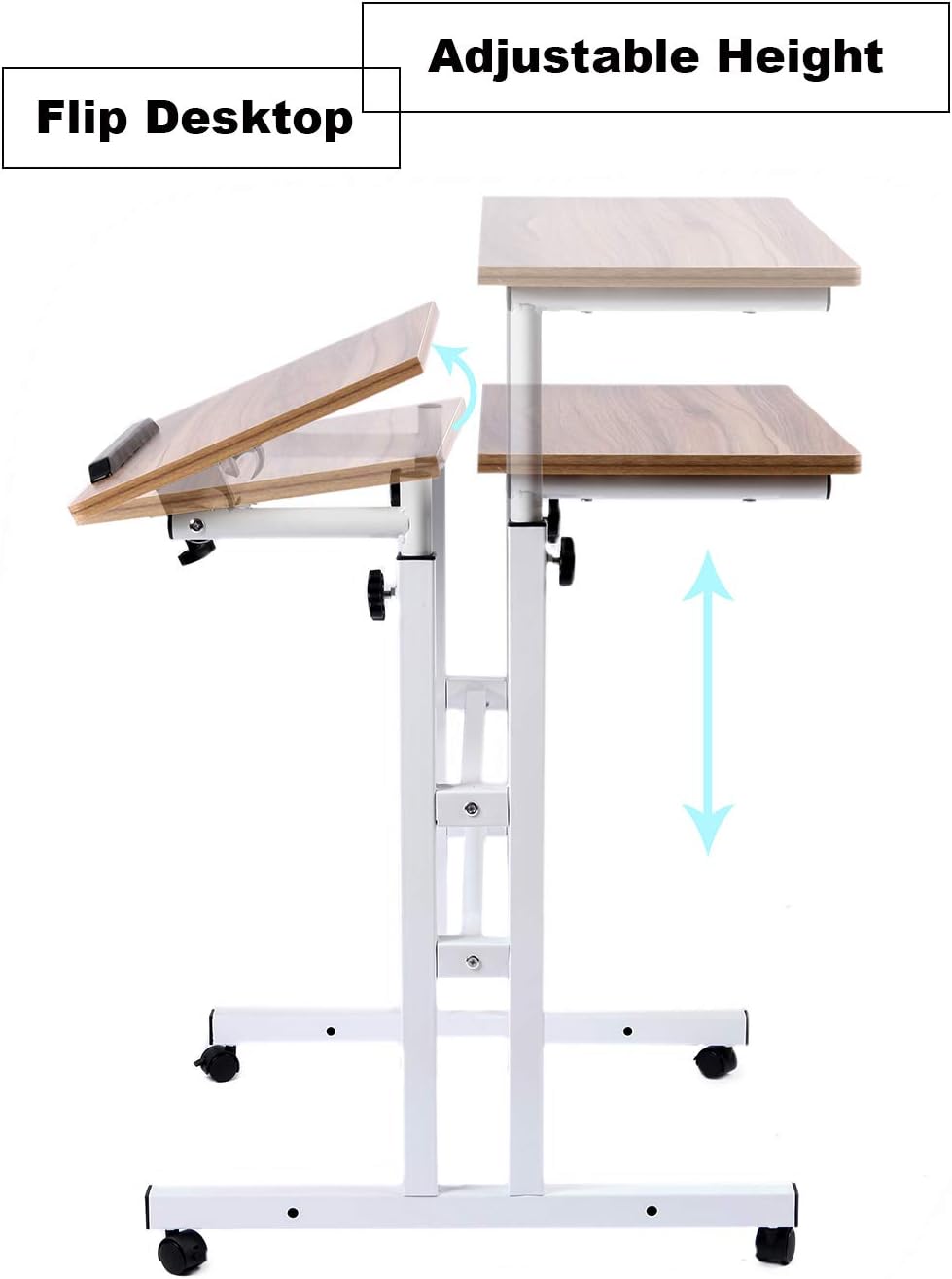 SIDUCAL Mobile Stand Up Desk, Adjustable Laptop Desk with Wheels Home Office Workstation, Rolling Table Laptop Cart for Standing or Sitting, Vintage Oak : Office Products