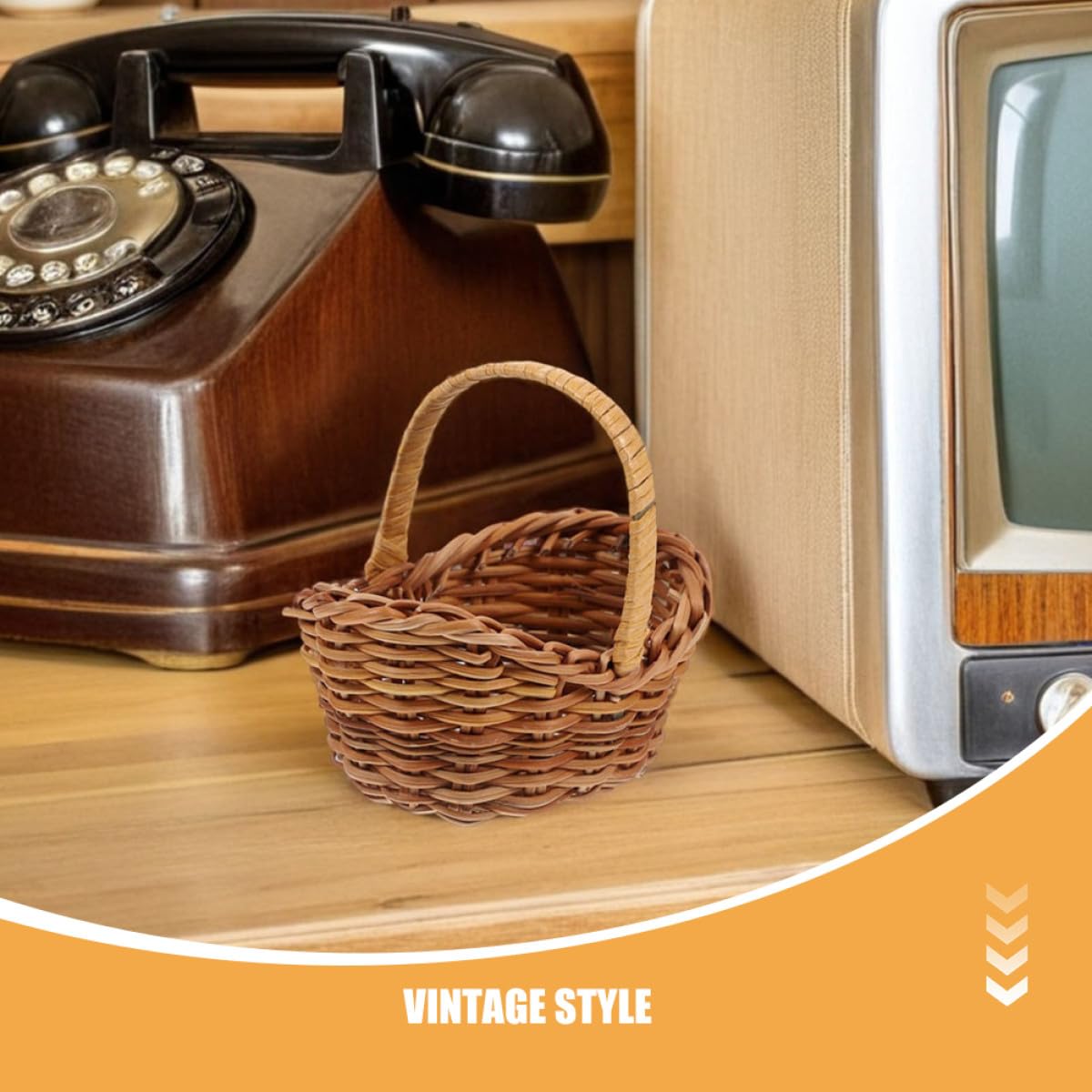 Set 6 Piccoli Cesti Intrecciati in Rattan con Manico, Stile Classico e Retrò, per Organizzazione Studio e Conservazione in Bagno