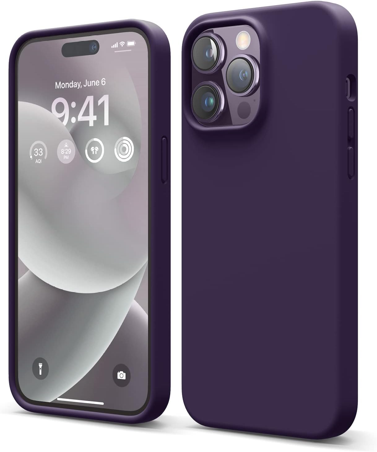Tek.store Liquid Silicone for iPhone 14 Pro MAX case cover Full Body Protection, Shockproof, Slim, Anti-Scratch Soft Microfiber Lining - Deep Purple