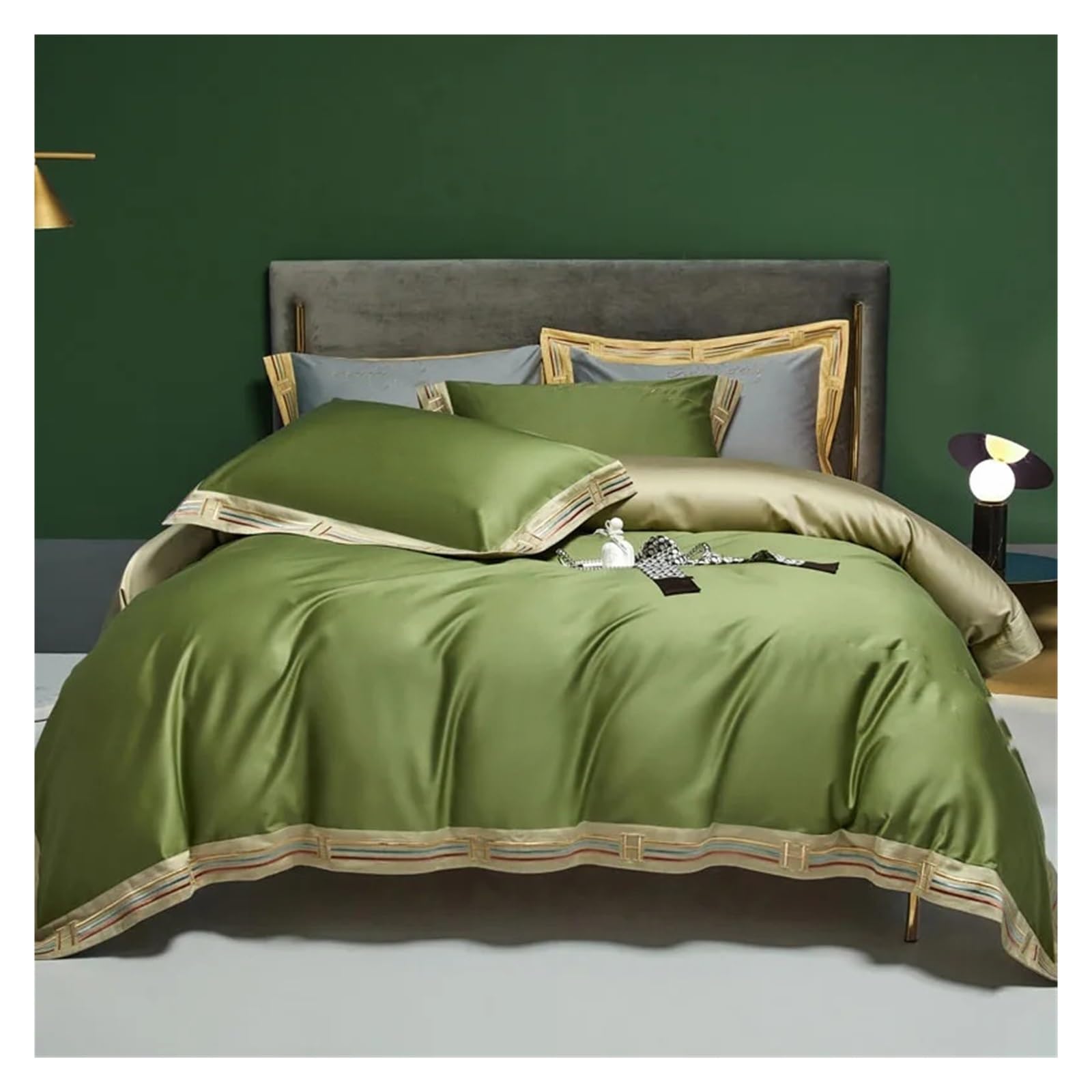 Sbcgfy Green Luxury Bedding Set 1000Tc Cotton Duvet Cover Bed Cover Sheet King Bedding Queen Size Comforter Sets Comfortable Bedding, Bedspreads,-King
