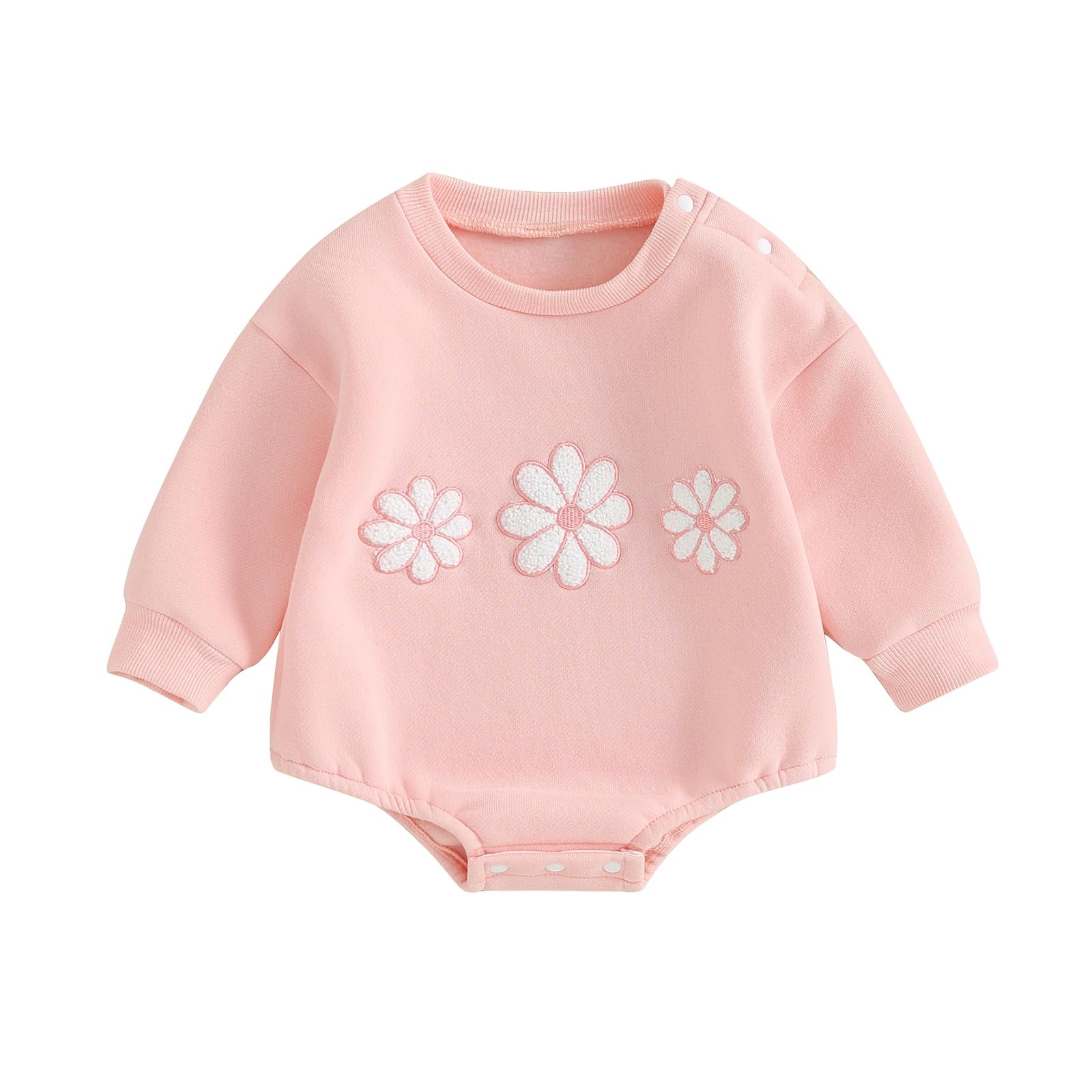 BOIBOKOKO Baby Girl Fall Winter Clothes Block Color Long Sleeve Sweatshirt Romper Floral/Letter Print Sweater Top (Pink, 6-12 Months)
