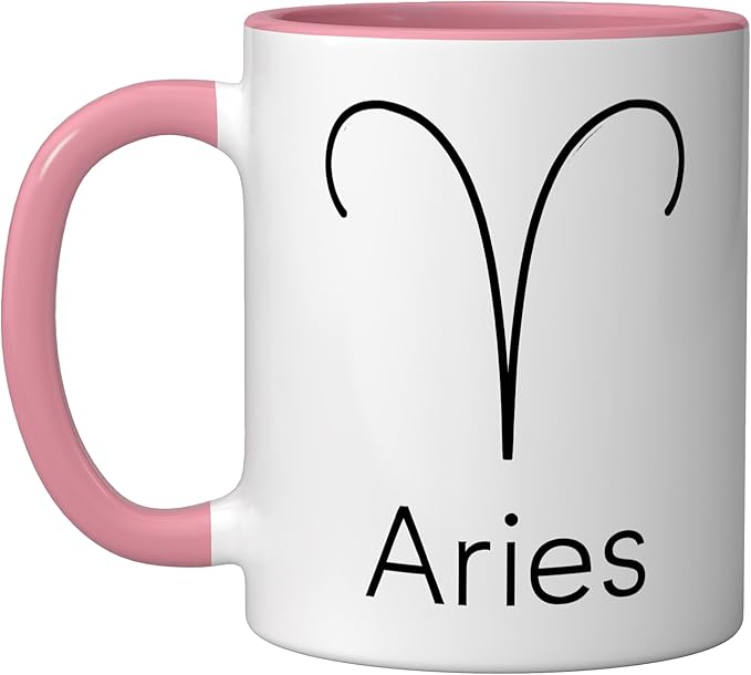 Aries Zodiac Symbol Minimal Astrology Sign Ceramic Mug, Pink/White