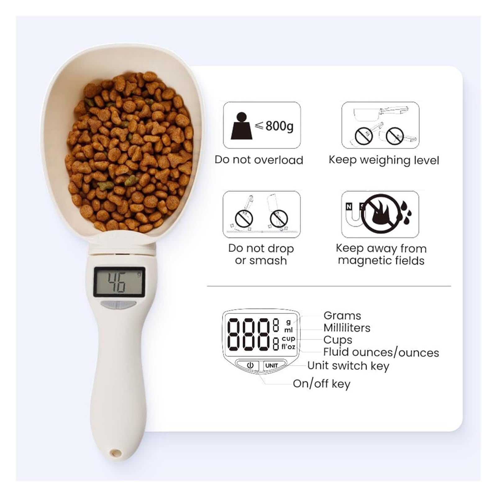 Nowa miarka do żywności 800 g / 0,1 g, wysoka precyzja z ekranem LCD, kuchenna miarka do żywności do kuchni i karmy dla psów i kotów(3)
