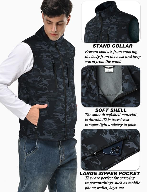 Zzkouine Gilet da Uomo in Softshell Antivento Leggero Vest Cappotto Senza Maniche Antivento e Impermeabile Multitasche, Giacca Calda Con Cerniera Per Viaggi e Attività All'aperto