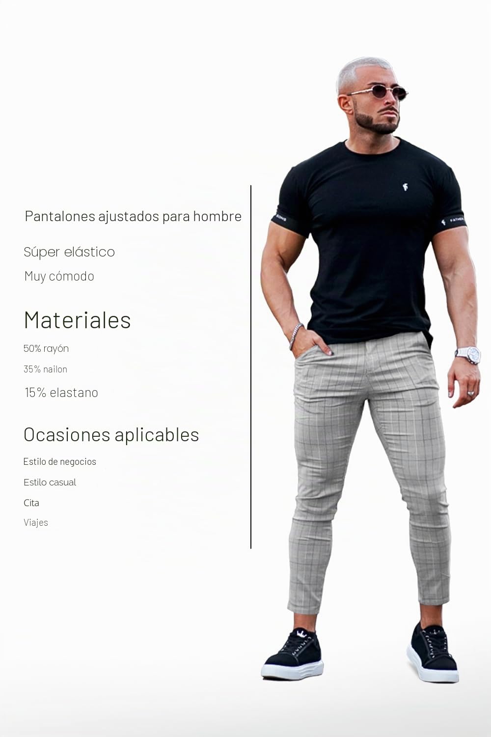 GINGTTO Hombre Pantalones Chino Skinny Cuadros Elásticos Taper Leg