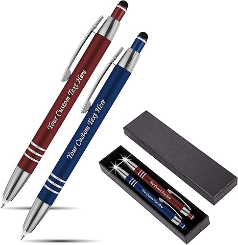 Miniatura 1 de Juego de regalo personalizado, 2 bolígrafos de lujo de metal de goma + linterna LED de escritor nocturno + lápiz capacitivo + caja de regalo, nombre
